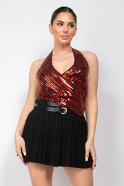 Surplice Halter Sequin Top - Fashionmj