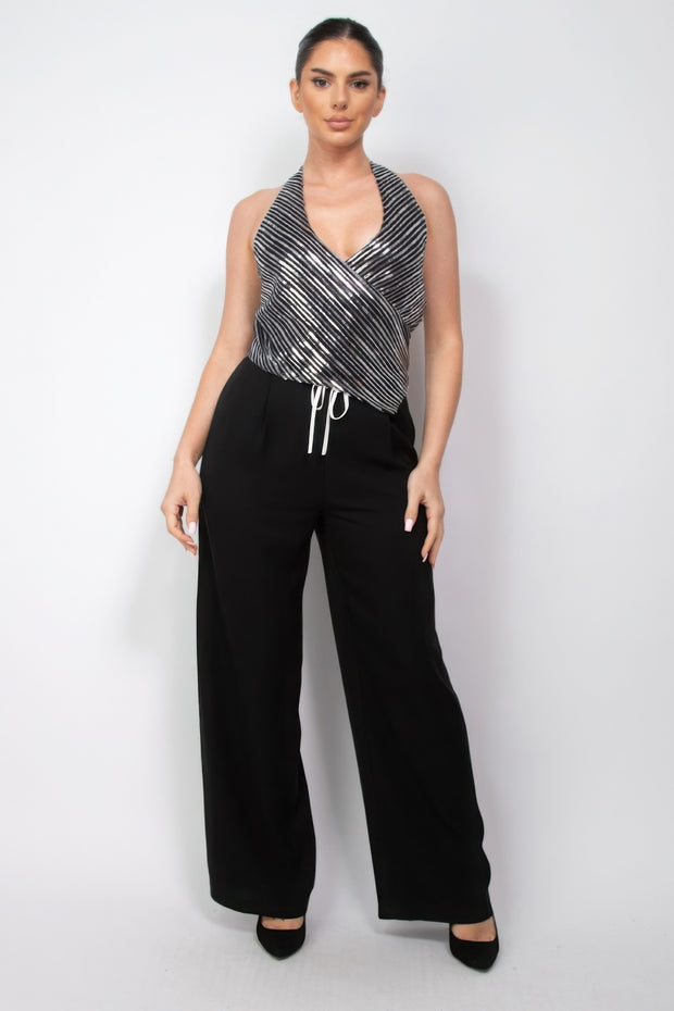 Surplice Halter Sequin Top - Fashionmj