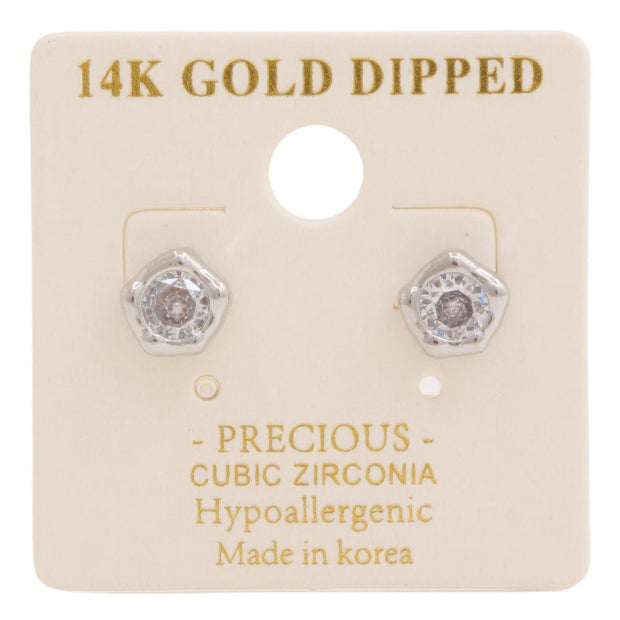 14k Gold Dipped Cz Stone Stud Earring