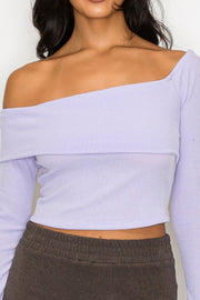 Bardot ribbed long sleeve crop top - Fashionmj