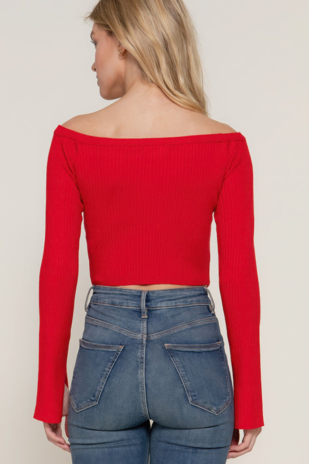 Long flare slv off shoulder sweater - Fashionmj