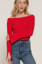 Long flare slv off shoulder sweater - Fashionmj