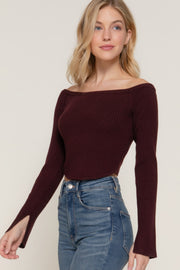 Long flare slv off shoulder sweater - Fashionmj