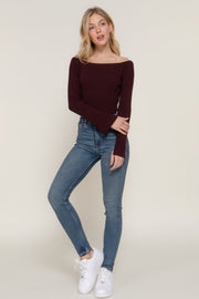 Long flare slv off shoulder sweater - Fashionmj