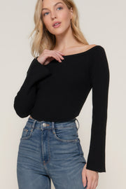 Long flare slv off shoulder sweater - Fashionmj