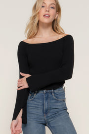 Long flare slv off shoulder sweater - Fashionmj