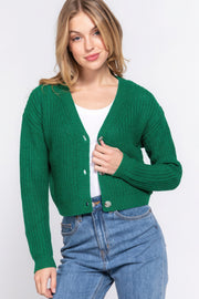 Long slv v-neck sweater cardigan - Fashionmj