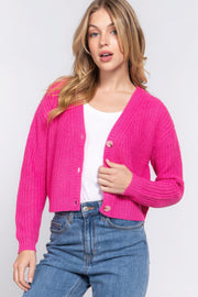 Long slv v-neck sweater cardigan - Fashionmj