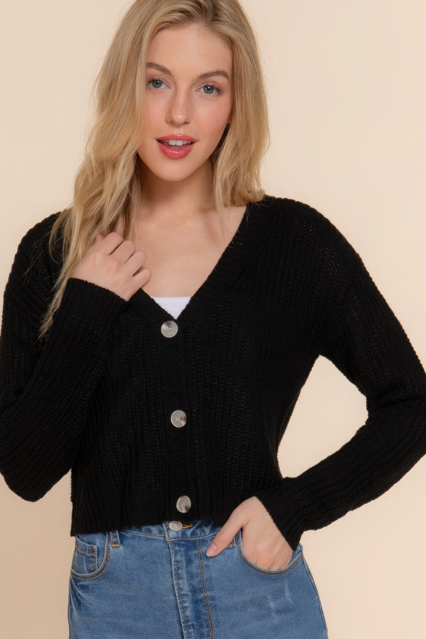 Long slv v-neck sweater cardigan - Fashionmj