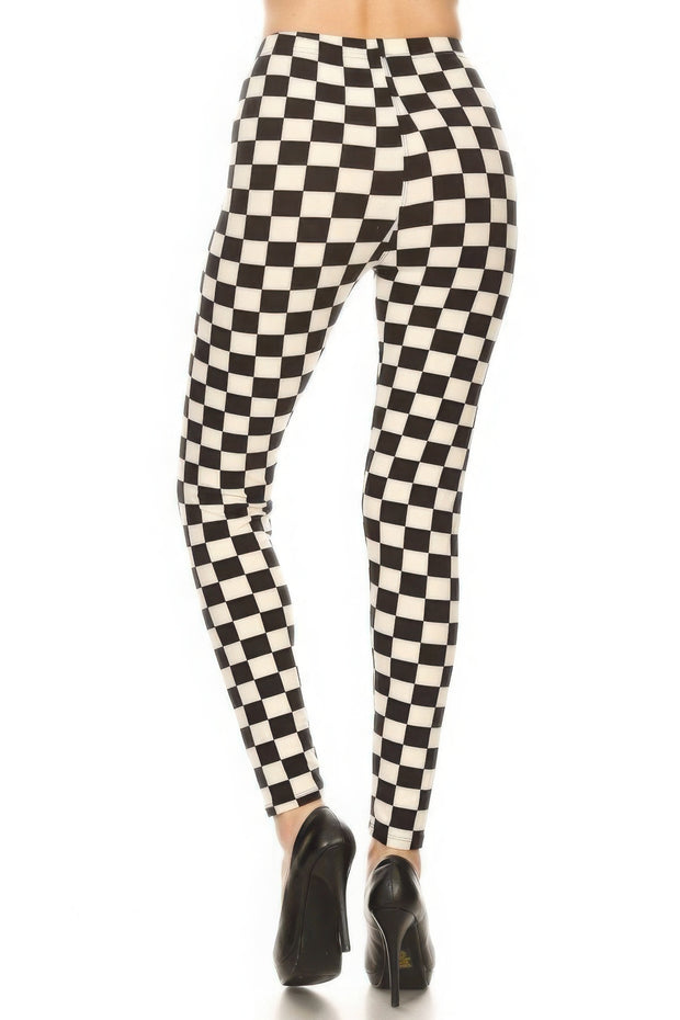 Checkered Printed High Waisted Leggings - Fashionmj