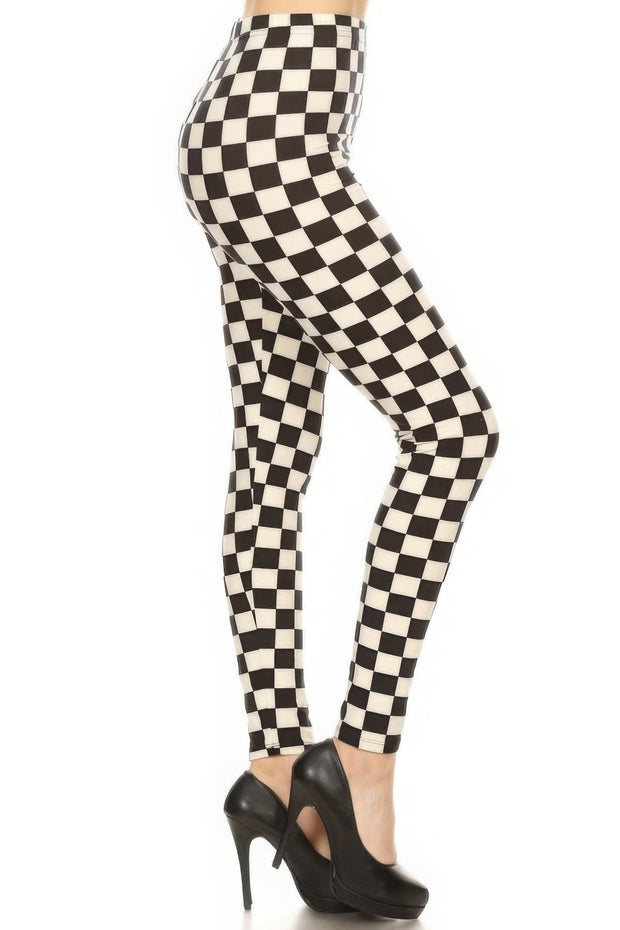 Checkered Printed High Waisted Leggings - Fashionmj