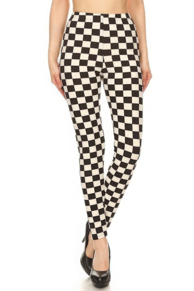 Checkered Printed High Waisted Leggings - Fashionmj