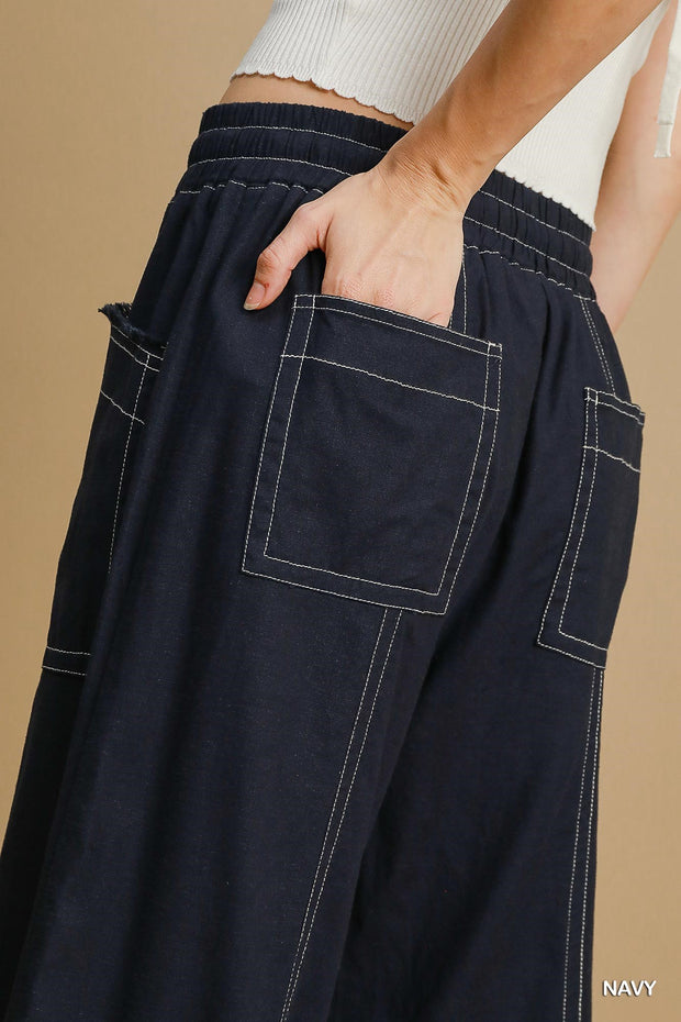 Wide Leg Pull On Pants - Fashionmj