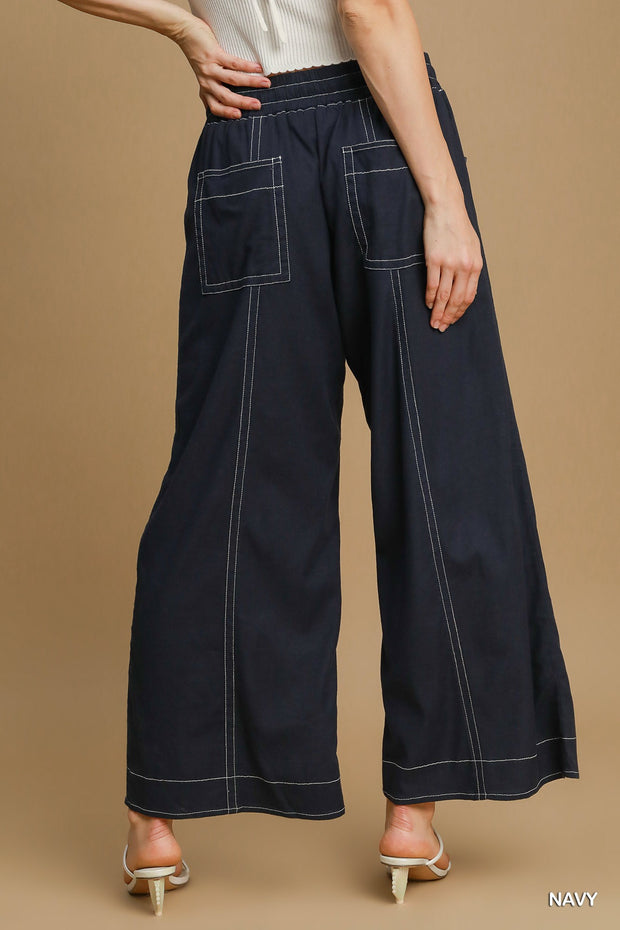 Wide Leg Pull On Pants - Fashionmj