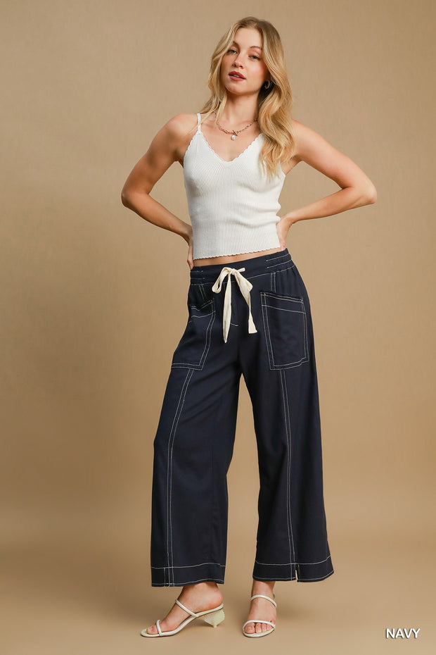 Wide Leg Pull On Pants - Fashionmj