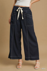 Wide Leg Pull On Pants - Fashionmj