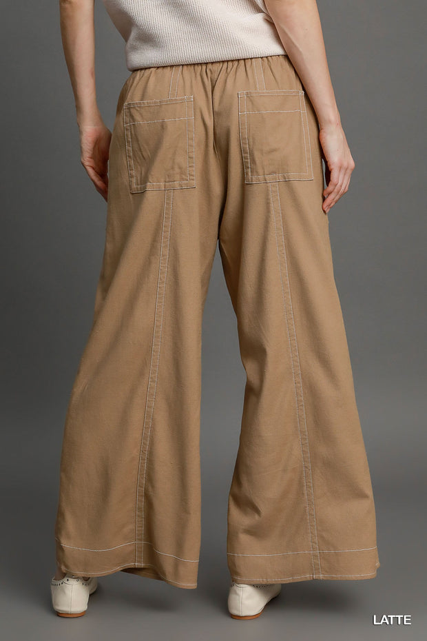 Wide Leg Pull On Pants - Fashionmj