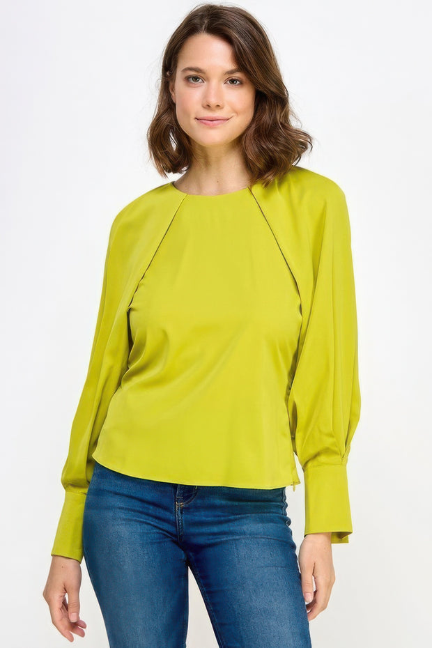 Raglan Long Sleeve Top With Back Neck Tie - Fashionmj