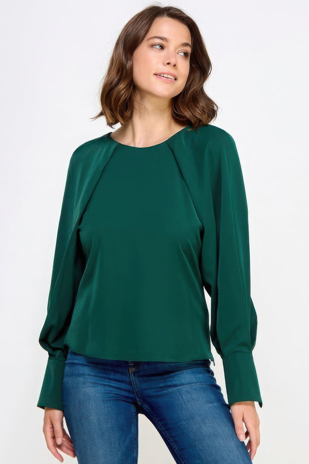 Raglan Long Sleeve Top With Back Neck Tie - Fashionmj