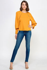 Raglan Long Sleeve Top With Back Neck Tie - Fashionmj