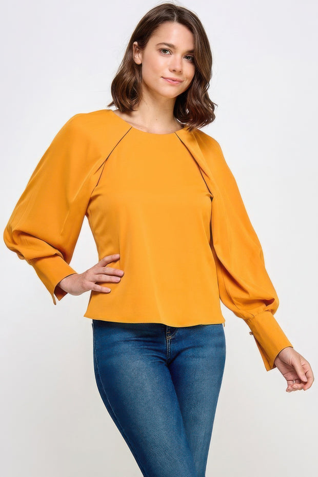 Raglan Long Sleeve Top With Back Neck Tie - Fashionmj