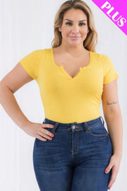 Plus Size Casual Split Neck Solid Short Sleeve Bodysuit - Fashionmj