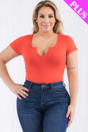 Plus Size Casual Split Neck Solid Short Sleeve Bodysuit - Fashionmj