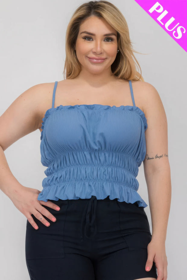 Plus Size Tiered Shirred Body Crop Top - Fashionmj