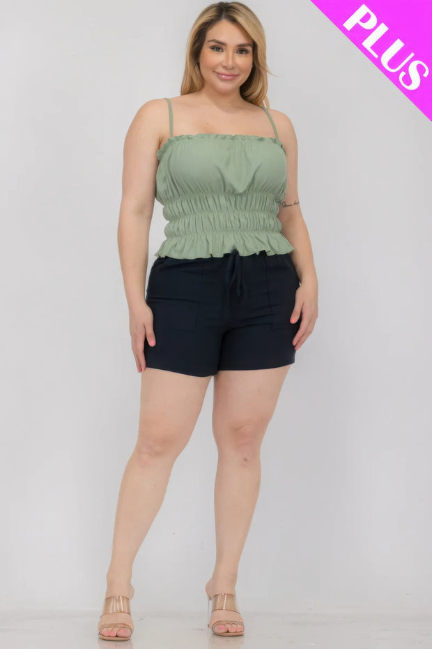 Plus Size Tiered Shirred Body Crop Top - Fashionmj