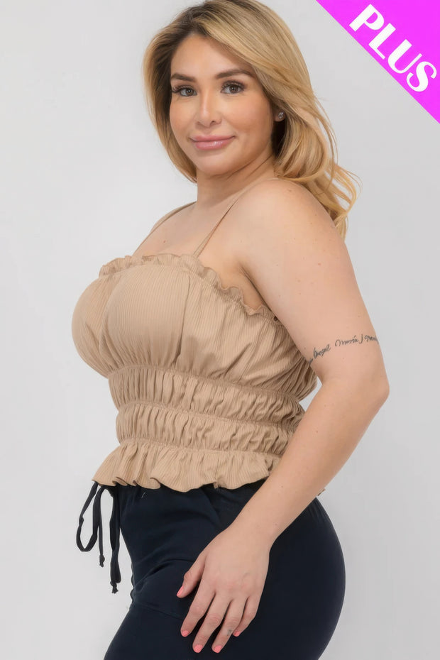 Plus Size Tiered Shirred Body Crop Top - Fashionmj