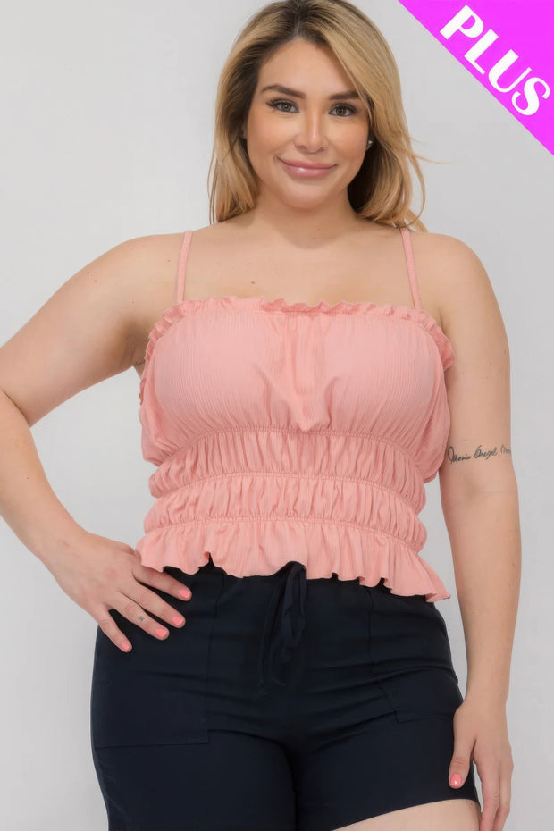 Plus Size Tiered Shirred Body Crop Top - Fashionmj