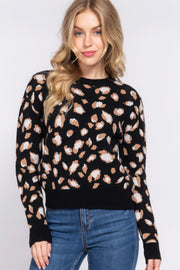 Long Slv Animal Jacquard Sweater - Fashionmj