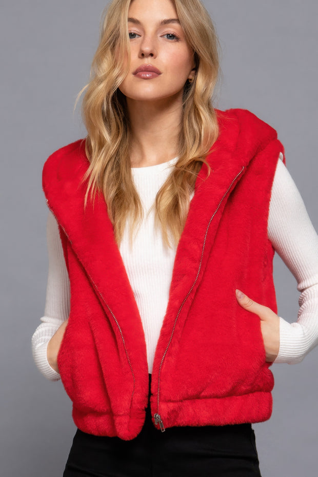 Hoodie Faux Fur Vest - Fashionmj