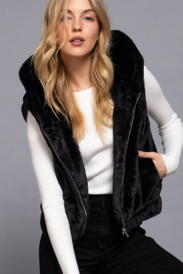 Hoodie Faux Fur Vest - Fashionmj