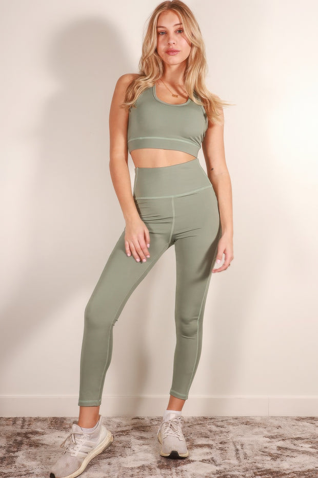 Tank crop top & high waist leggings set - Fashionmj