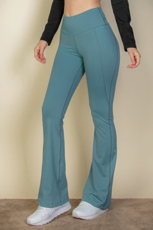 Wide waistband flare leg pants - Fashionmj