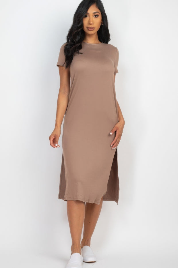 Side slit comfy midi dress - Fashionmj