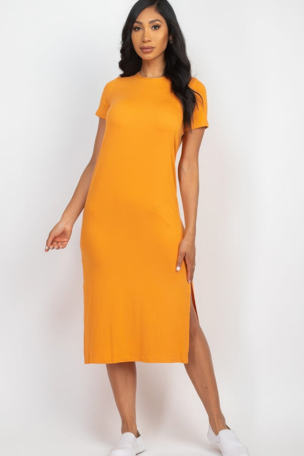 Side slit comfy midi dress - Fashionmj