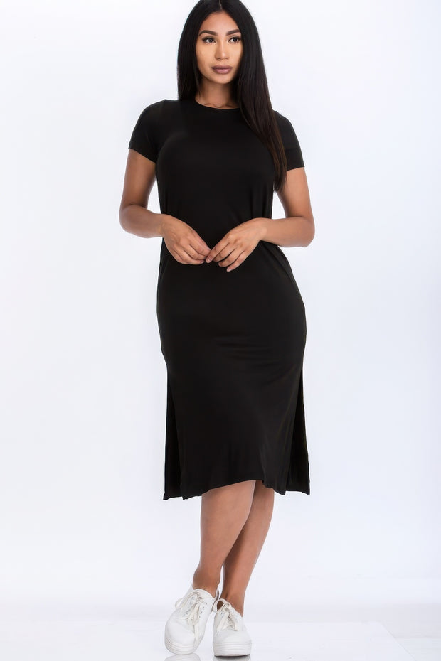 Side slit comfy midi dress - Fashionmj