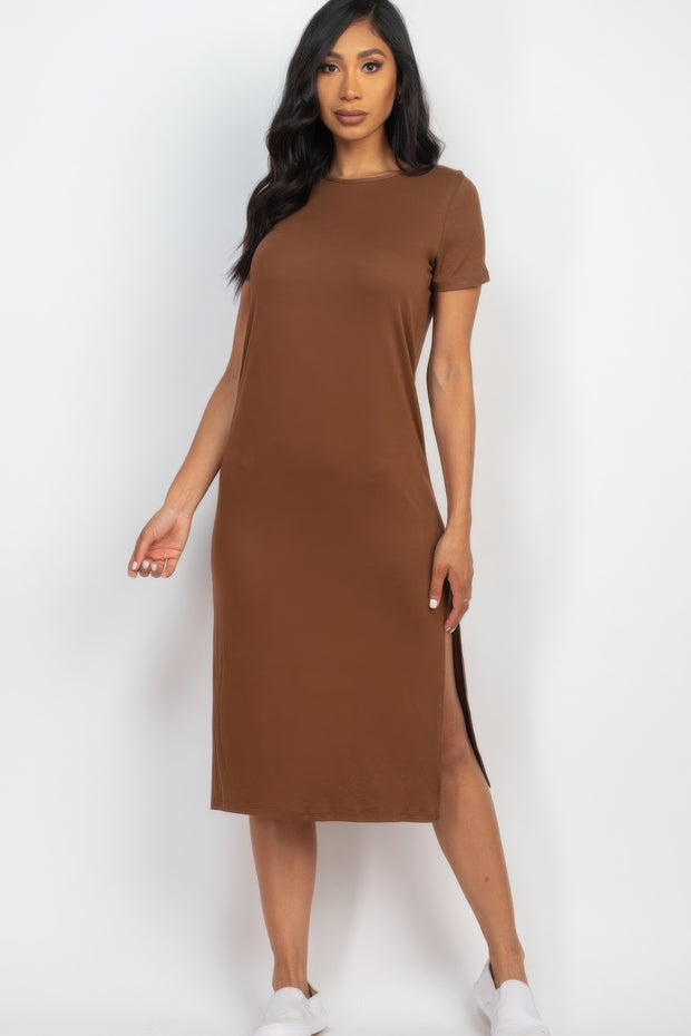 Side slit comfy midi dress - Fashionmj