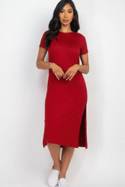 Side slit comfy midi dress - Fashionmj