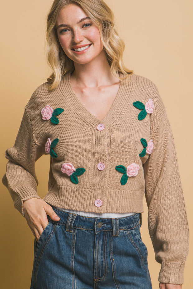 Mid cropped flower cardigan - Fashionmj