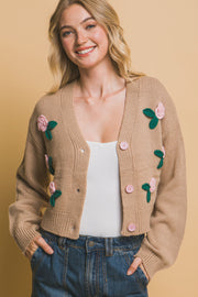 Mid cropped flower cardigan - Fashionmj