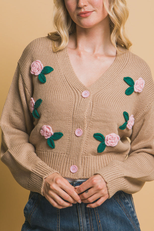 Mid cropped flower cardigan - Fashionmj