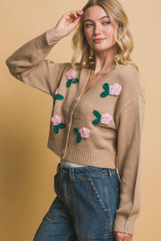 Mid cropped flower cardigan - Fashionmj