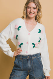 Mid cropped flower cardigan - Fashionmj