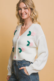 Mid cropped flower cardigan - Fashionmj