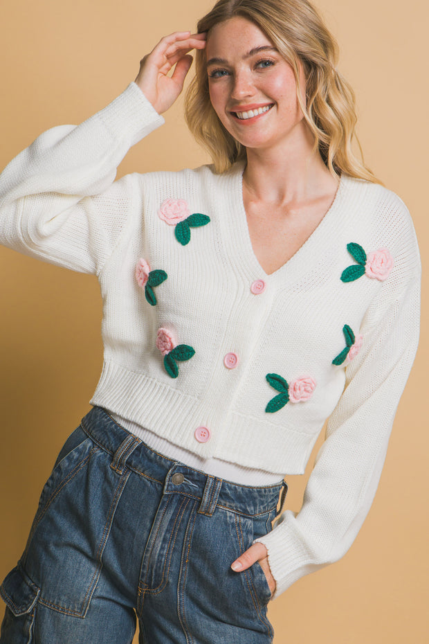 Mid cropped flower cardigan - Fashionmj