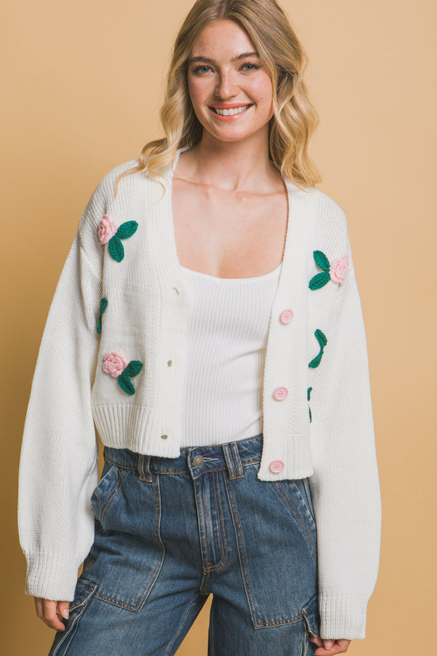 Mid cropped flower cardigan - Fashionmj