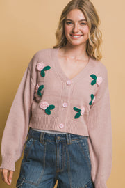 Mid cropped flower cardigan - Fashionmj